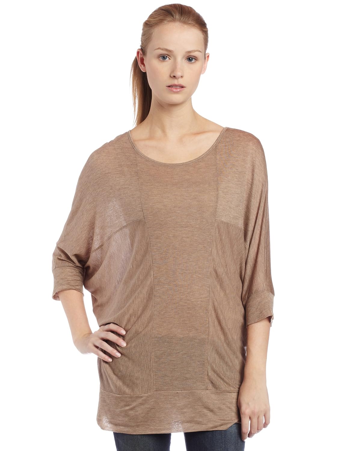 三点女式 melange 透明薄纱开领束腰外衣 驼色 large